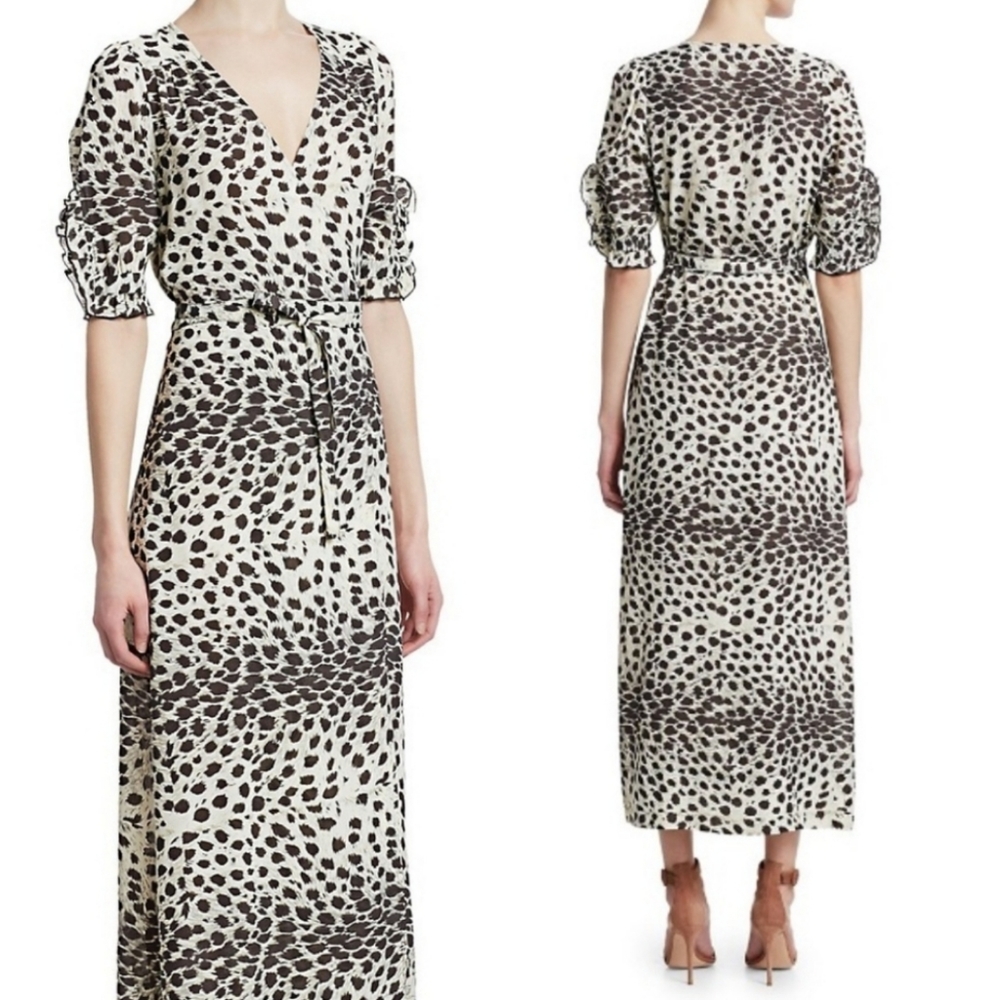 Sea Cheetah Printed Dress Wrap Midi 4 Short Sleeve